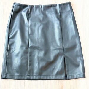 Faux Leather Black Mini Skirt with Front Slit